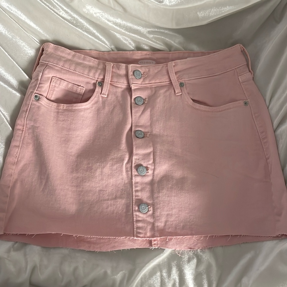 Sz 6 Old Navy pink denim mini skirt summer button front EUC